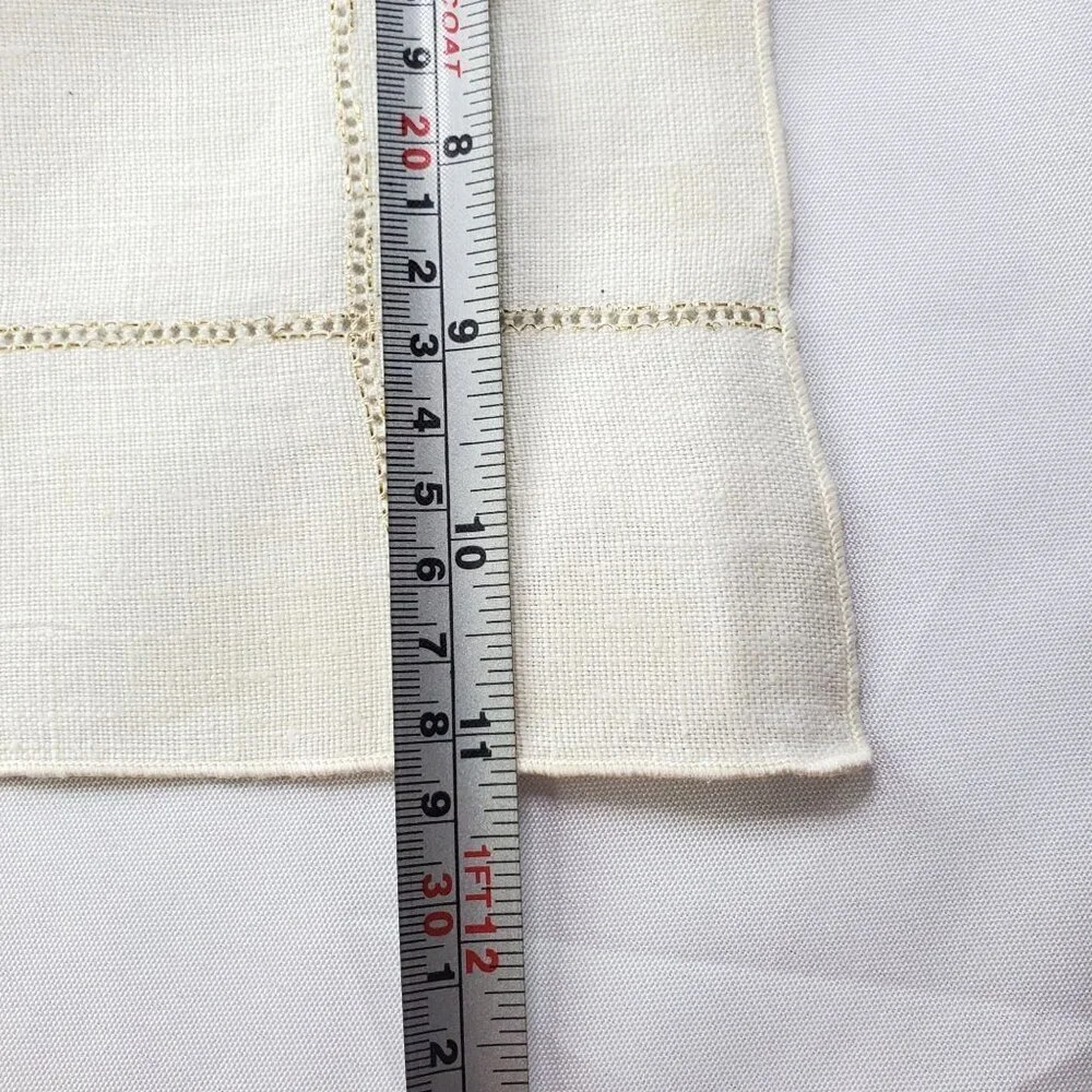 4 Vintage Ivory Cutwork Linen Napkins Placemat Gold Embroidered Border 16.5
